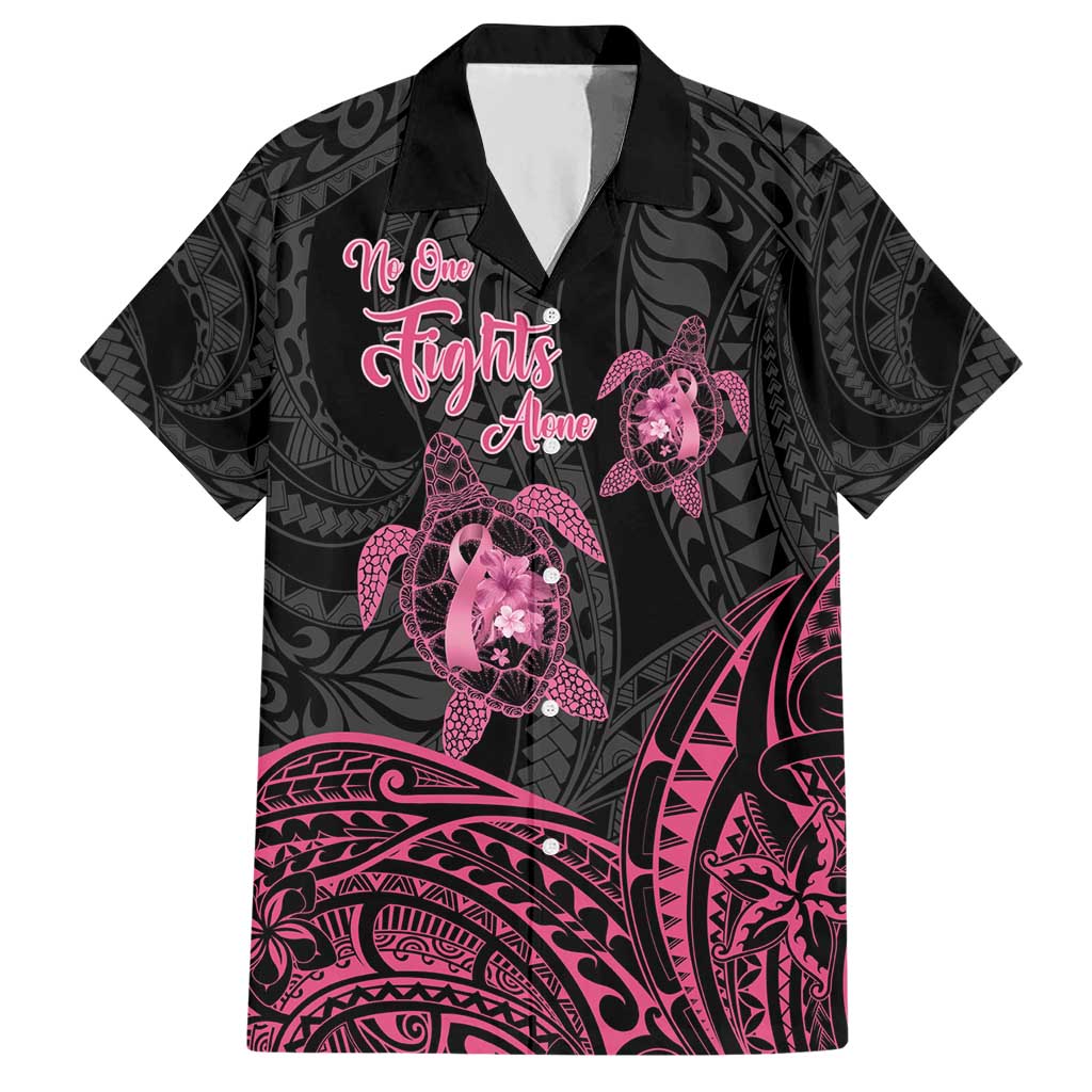 Personalised Polynesia Breast Cancer Awareness Hawaiian Shirt No One Fights Alone Turtle Ribbon - Black Version LT14 Black - Polynesian Pride