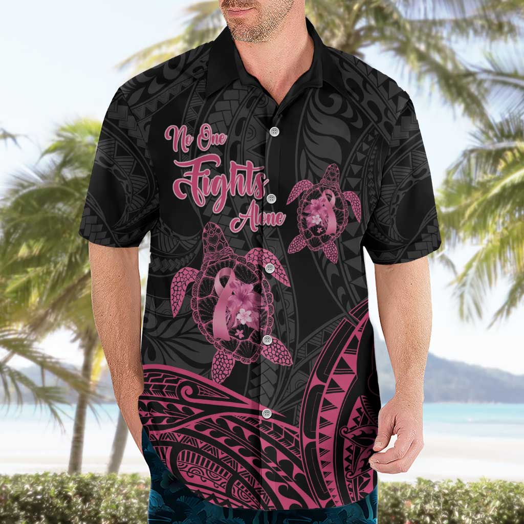 Personalised Polynesia Breast Cancer Awareness Hawaiian Shirt No One Fights Alone Turtle Ribbon - Black Version LT14 - Polynesian Pride