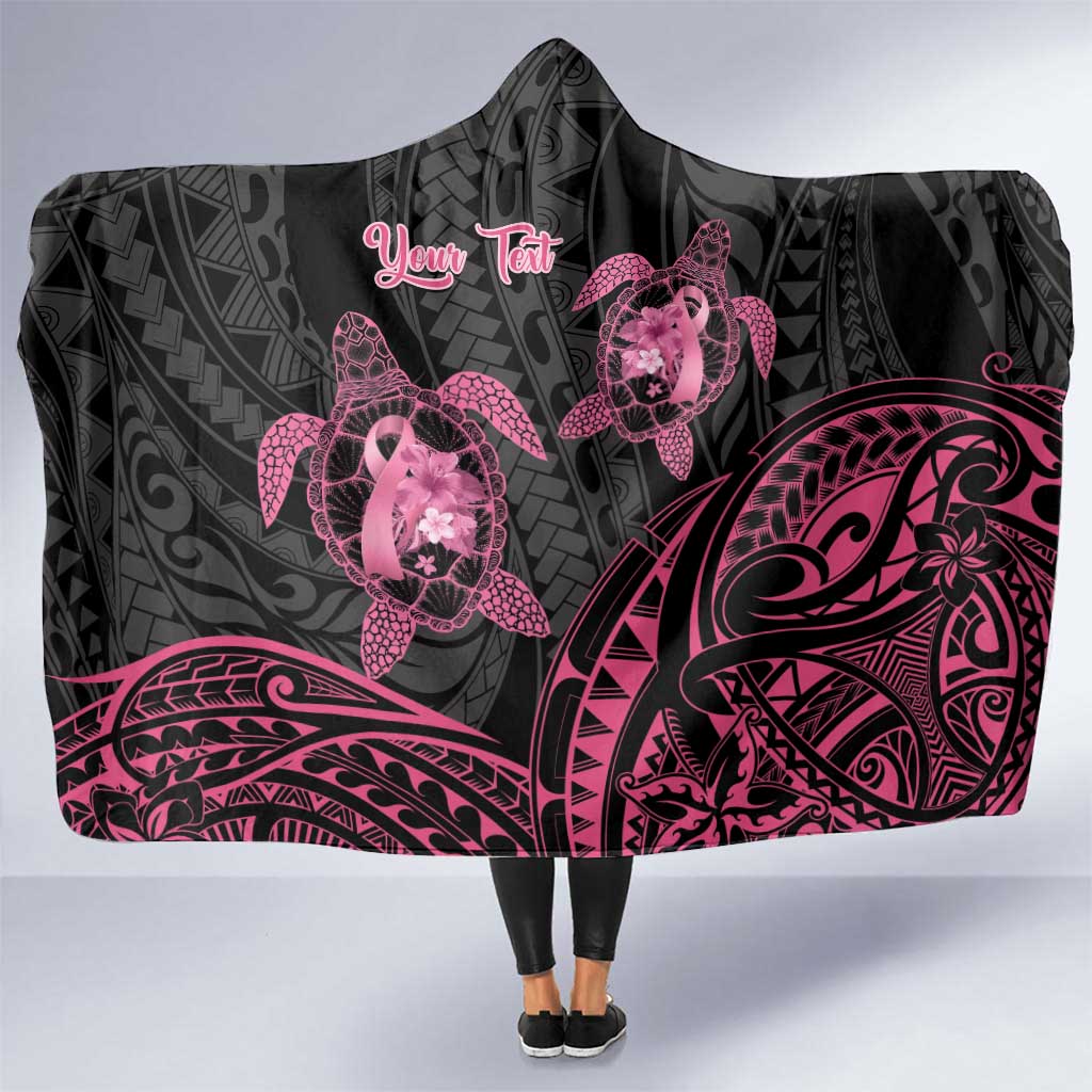 Personalised Polynesia Breast Cancer Awareness Hooded Blanket No One Fights Alone Turtle Ribbon - Black Version LT14 One Size Black - Polynesian Pride