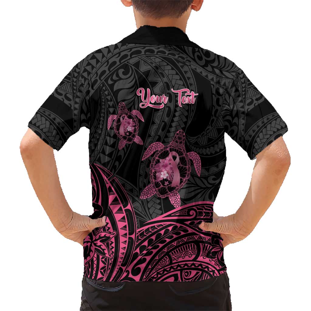 Personalised Polynesia Breast Cancer Awareness Kid Hawaiian Shirt No One Fights Alone Turtle Ribbon - Black Version LT14 - Polynesian Pride