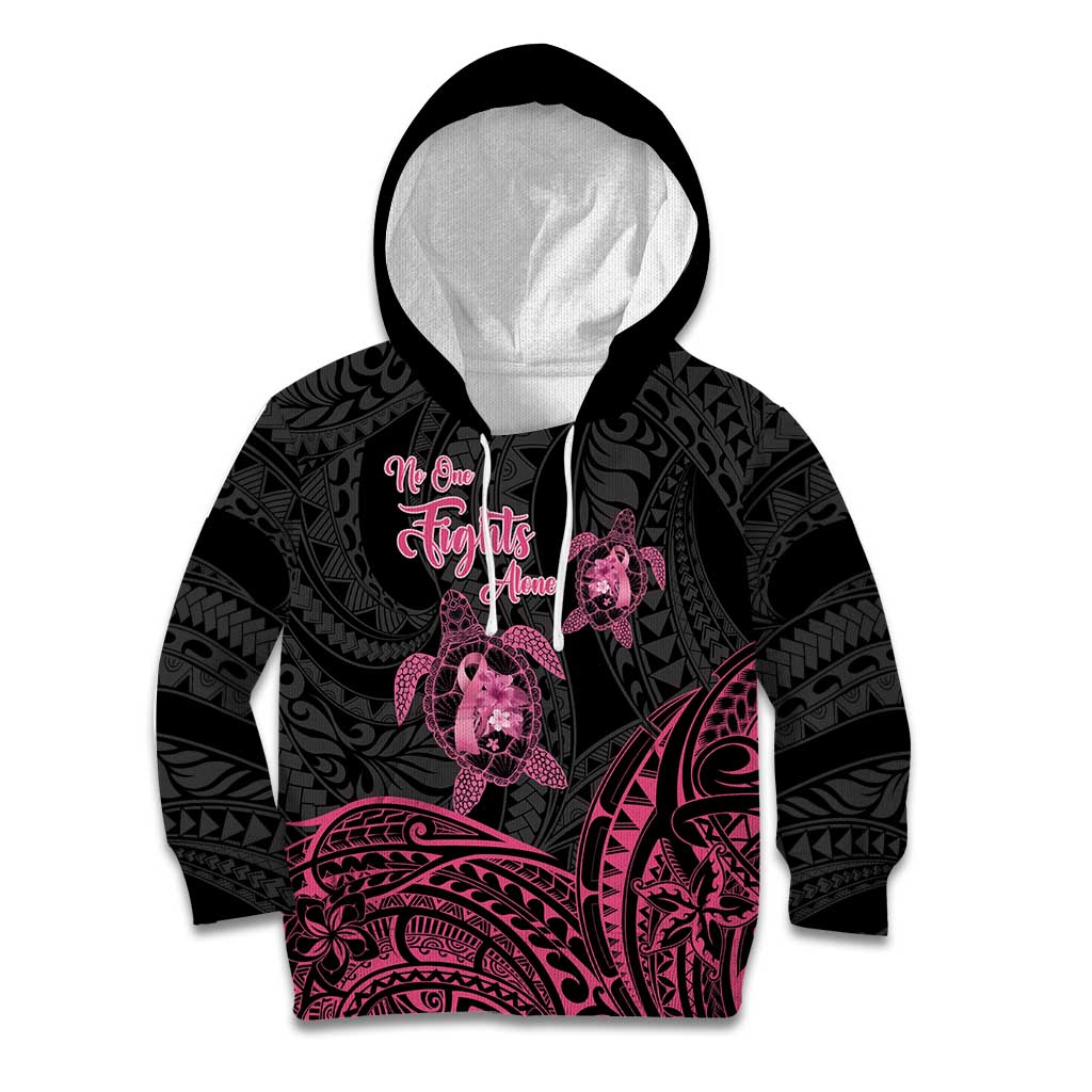 Personalised Polynesia Breast Cancer Awareness Kid Hoodie No One Fights Alone Turtle Ribbon - Black Version LT14 Hoodie Black - Polynesian Pride