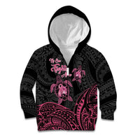Personalised Polynesia Breast Cancer Awareness Kid Hoodie No One Fights Alone Turtle Ribbon - Black Version LT14 Zip Hoodie Black - Polynesian Pride
