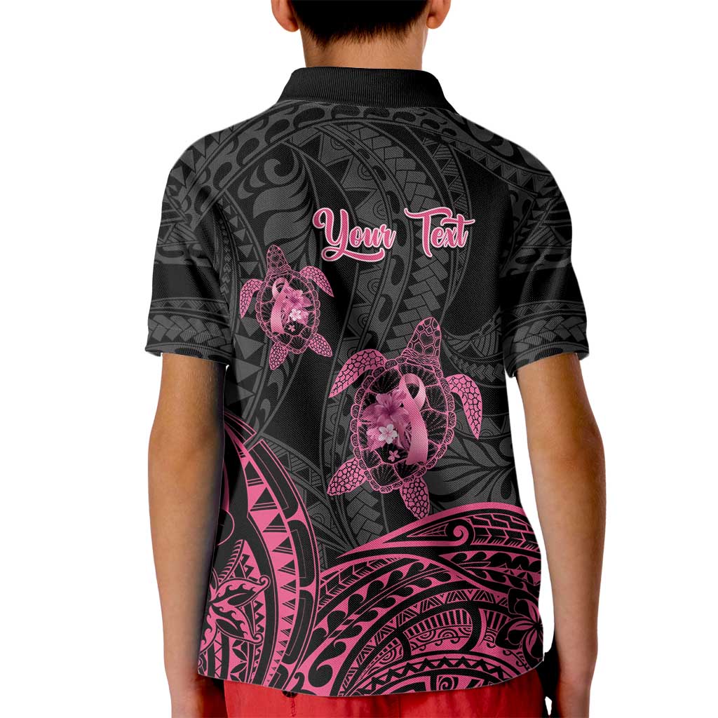Personalised Polynesia Breast Cancer Awareness Kid Polo Shirt No One Fights Alone Turtle Ribbon - Black Version LT14 - Polynesian Pride