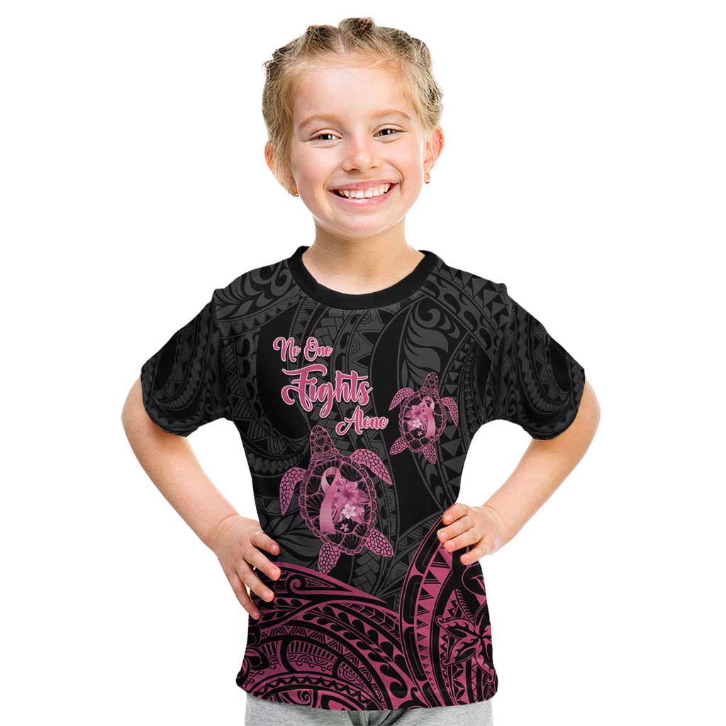 Personalised Polynesia Breast Cancer Awareness Kid T Shirt No One Fights Alone Turtle Ribbon - Black Version LT14 Black - Polynesian Pride