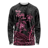 Personalised Polynesia Breast Cancer Awareness Long Sleeve Shirt No One Fights Alone Turtle Ribbon - Black Version LT14 Unisex Black - Polynesian Pride
