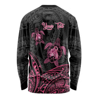 Personalised Polynesia Breast Cancer Awareness Long Sleeve Shirt No One Fights Alone Turtle Ribbon - Black Version LT14 - Polynesian Pride