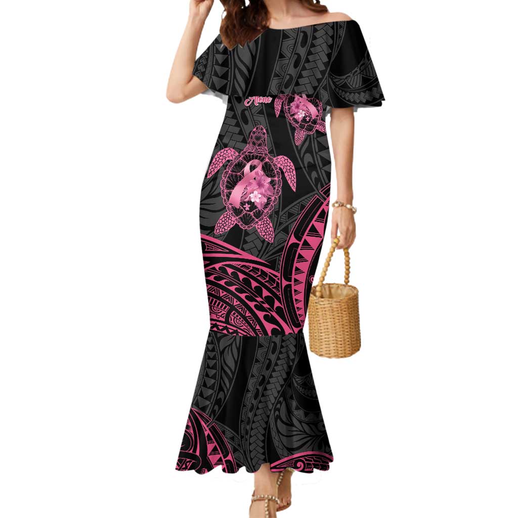 Personalised Polynesia Breast Cancer Awareness Mermaid Dress No One Fights Alone Turtle Ribbon - Black Version LT14 Women Black - Polynesian Pride