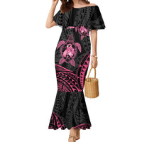 Personalised Polynesia Breast Cancer Awareness Mermaid Dress No One Fights Alone Turtle Ribbon - Black Version LT14 Women Black - Polynesian Pride