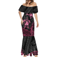 Personalised Polynesia Breast Cancer Awareness Mermaid Dress No One Fights Alone Turtle Ribbon - Black Version LT14 - Polynesian Pride