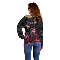 Personalised Polynesia Breast Cancer Awareness Off Shoulder Sweater No One Fights Alone Turtle Ribbon - Black Version LT14 - Polynesian Pride