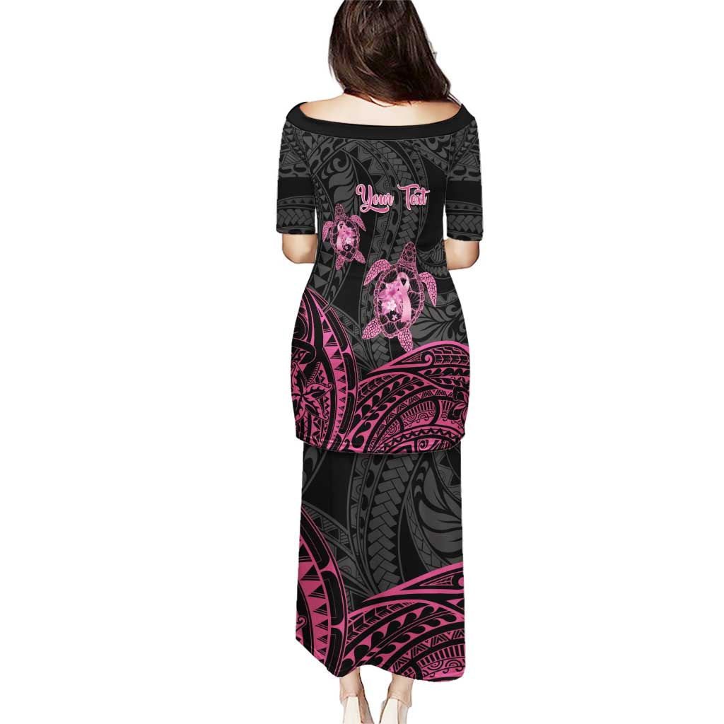 Personalised Polynesia Breast Cancer Awareness Puletasi No One Fights Alone Turtle Ribbon - Black Version LT14 - Polynesian Pride