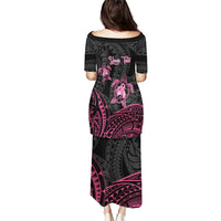 Personalised Polynesia Breast Cancer Awareness Puletasi No One Fights Alone Turtle Ribbon - Black Version LT14 - Polynesian Pride