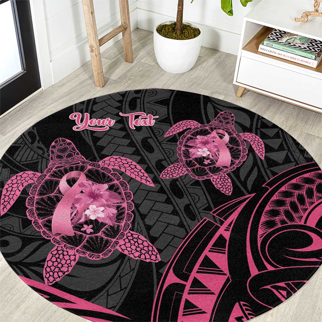 Personalised Polynesia Breast Cancer Awareness Round Carpet No One Fights Alone Turtle Ribbon - Black Version