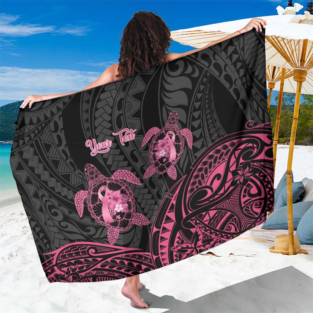 Personalised Polynesia Breast Cancer Awareness Sarong No One Fights Alone Turtle Ribbon - Black Version