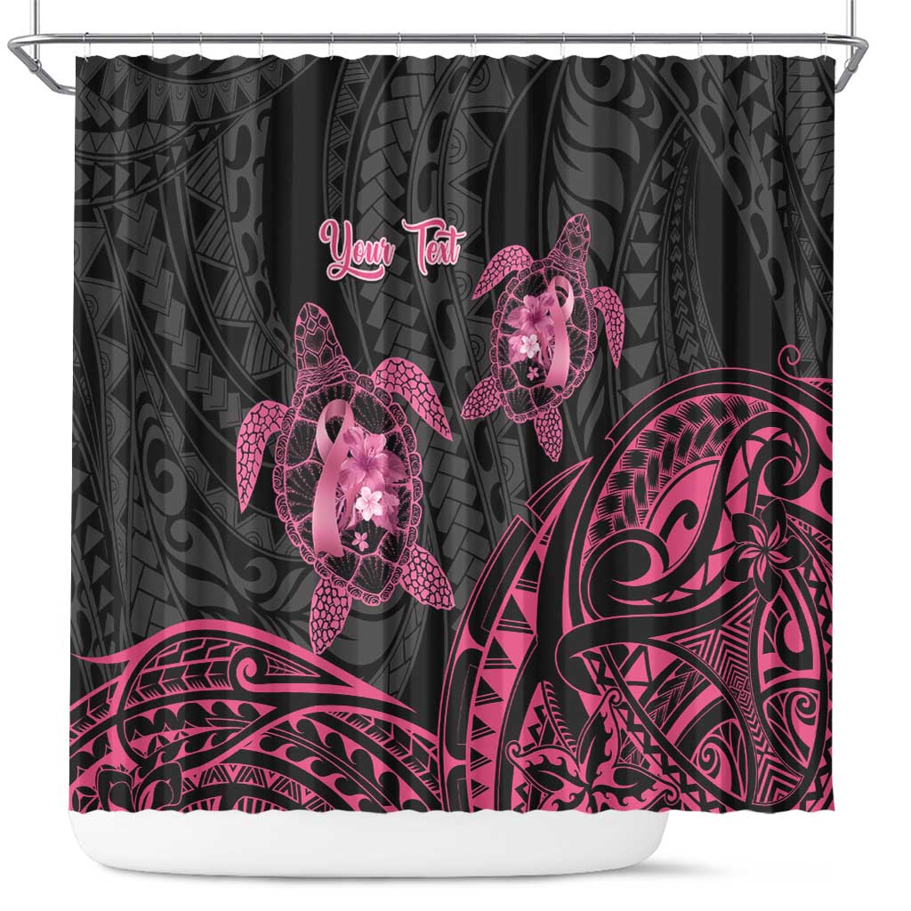 Personalised Polynesia Breast Cancer Awareness Shower Curtain No One Fights Alone Turtle Ribbon - Black Version