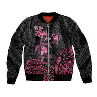 Personalised Polynesia Breast Cancer Awareness Sleeve Zip Bomber Jacket No One Fights Alone Turtle Ribbon - Black Version LT14 Unisex Black - Polynesian Pride