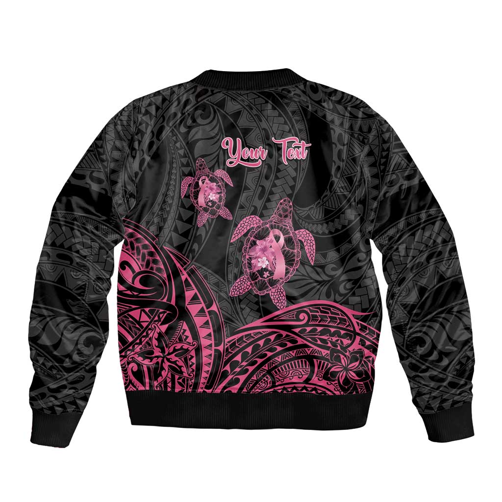 Personalised Polynesia Breast Cancer Awareness Sleeve Zip Bomber Jacket No One Fights Alone Turtle Ribbon - Black Version LT14 - Polynesian Pride