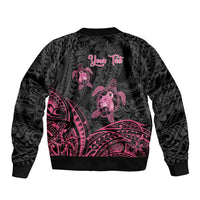 Personalised Polynesia Breast Cancer Awareness Sleeve Zip Bomber Jacket No One Fights Alone Turtle Ribbon - Black Version LT14 - Polynesian Pride