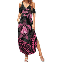Personalised Polynesia Breast Cancer Awareness Summer Maxi Dress No One Fights Alone Turtle Ribbon - Black Version LT14 Women Black - Polynesian Pride