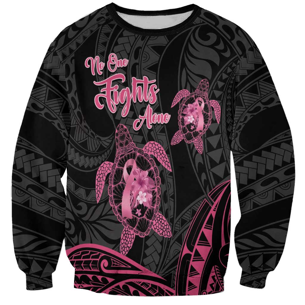 Personalised Polynesia Breast Cancer Awareness Sweatshirt No One Fights Alone Turtle Ribbon - Black Version LT14 Unisex Black - Polynesian Pride