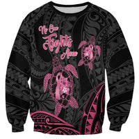 Personalised Polynesia Breast Cancer Awareness Sweatshirt No One Fights Alone Turtle Ribbon - Black Version LT14 Unisex Black - Polynesian Pride