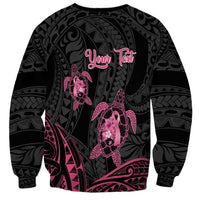 Personalised Polynesia Breast Cancer Awareness Sweatshirt No One Fights Alone Turtle Ribbon - Black Version LT14 - Polynesian Pride