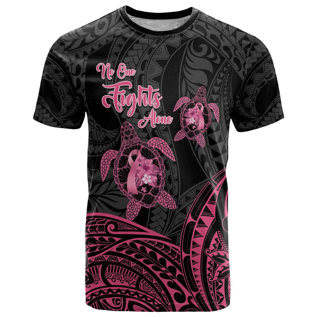 Personalised Polynesia Breast Cancer Awareness T Shirt No One Fights Alone Turtle Ribbon - Black Version LT14 Black - Polynesian Pride