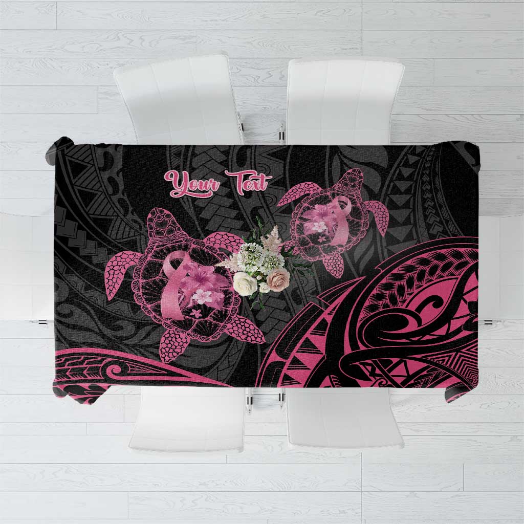 Personalised Polynesia Breast Cancer Awareness Tablecloth No One Fights Alone Turtle Ribbon - Black Version LT14 Black - Polynesian Pride