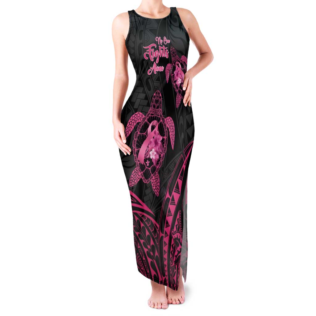 Personalised Polynesia Breast Cancer Awareness Tank Maxi Dress No One Fights Alone Turtle Ribbon - Black Version LT14 Women Black - Polynesian Pride
