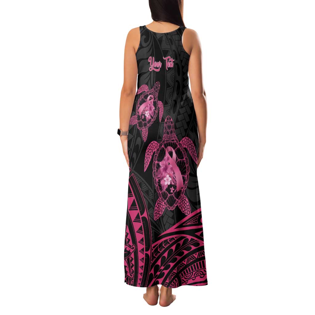 Personalised Polynesia Breast Cancer Awareness Tank Maxi Dress No One Fights Alone Turtle Ribbon - Black Version LT14 - Polynesian Pride