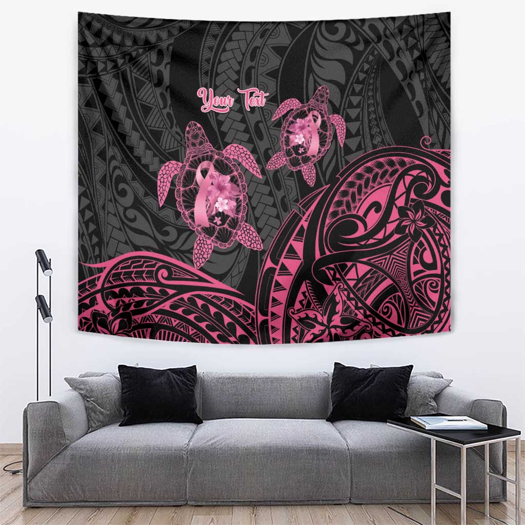 Personalised Polynesia Breast Cancer Awareness Tapestry No One Fights Alone Turtle Ribbon - Black Version LT14 Black - Polynesian Pride