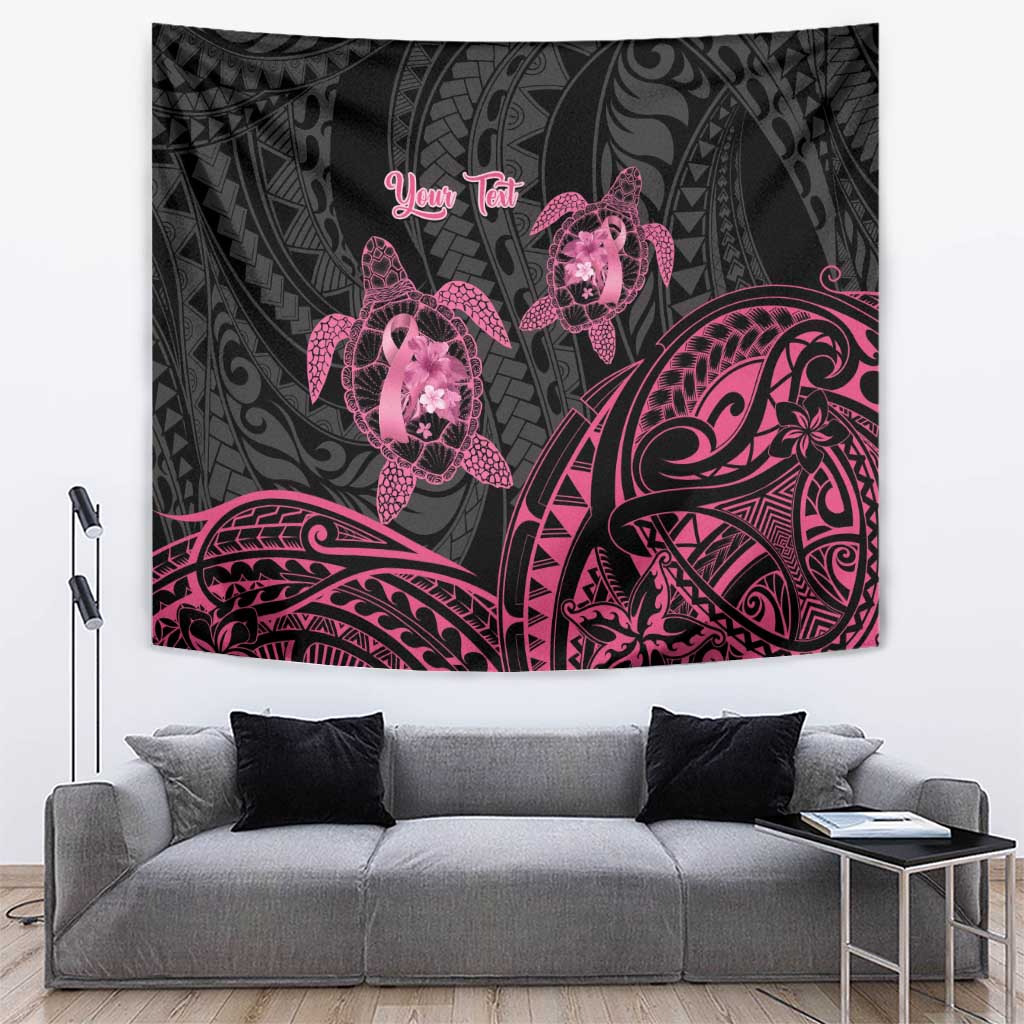 Personalised Polynesia Breast Cancer Awareness Tapestry No One Fights Alone Turtle Ribbon - Black Version