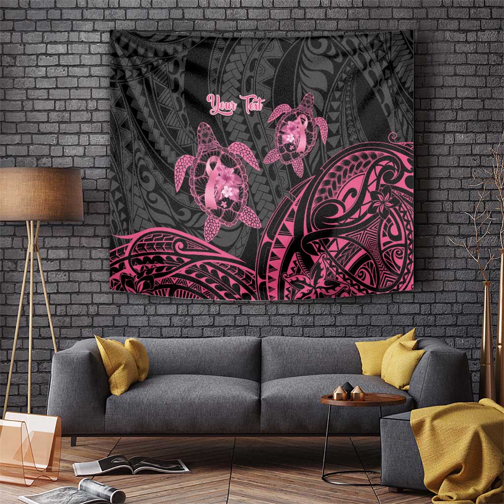 Personalised Polynesia Breast Cancer Awareness Tapestry No One Fights Alone Turtle Ribbon - Black Version LT14 - Polynesian Pride