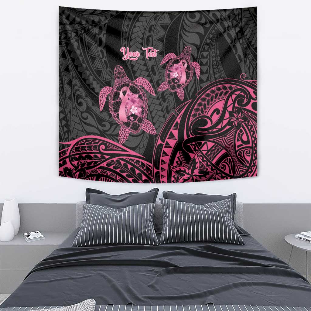 Personalised Polynesia Breast Cancer Awareness Tapestry No One Fights Alone Turtle Ribbon - Black Version LT14 - Polynesian Pride