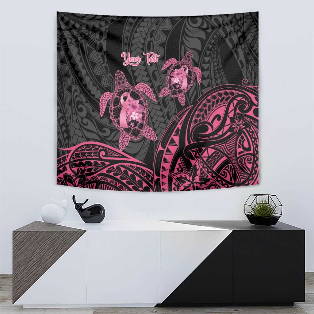 Personalised Polynesia Breast Cancer Awareness Tapestry No One Fights Alone Turtle Ribbon - Black Version LT14 - Polynesian Pride