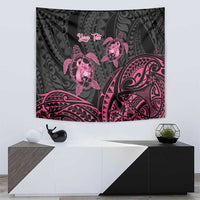Personalised Polynesia Breast Cancer Awareness Tapestry No One Fights Alone Turtle Ribbon - Black Version LT14 - Polynesian Pride