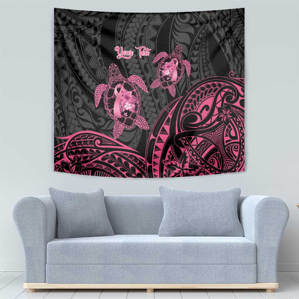 Personalised Polynesia Breast Cancer Awareness Tapestry No One Fights Alone Turtle Ribbon - Black Version LT14 - Polynesian Pride