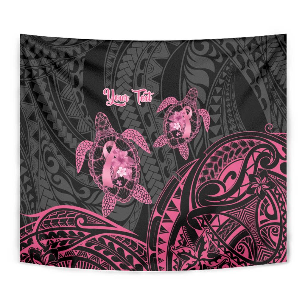 Personalised Polynesia Breast Cancer Awareness Tapestry No One Fights Alone Turtle Ribbon - Black Version LT14 - Polynesian Pride