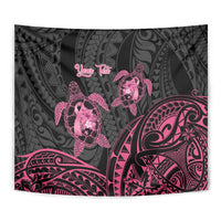 Personalised Polynesia Breast Cancer Awareness Tapestry No One Fights Alone Turtle Ribbon - Black Version LT14 - Polynesian Pride