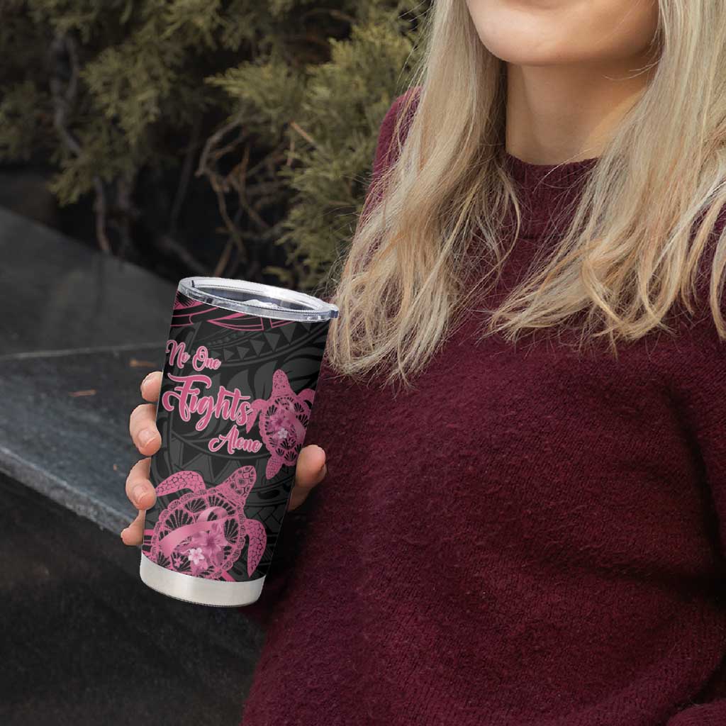 Personalised Polynesia Breast Cancer Awareness Tumbler Cup No One Fights Alone Turtle Ribbon - Black Version LT14 - Polynesian Pride