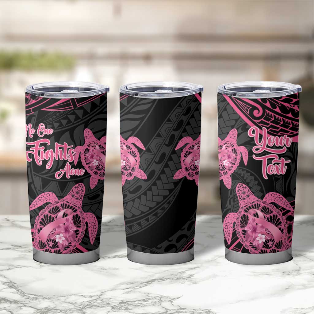 Personalised Polynesia Breast Cancer Awareness Tumbler Cup No One Fights Alone Turtle Ribbon - Black Version LT14 - Polynesian Pride