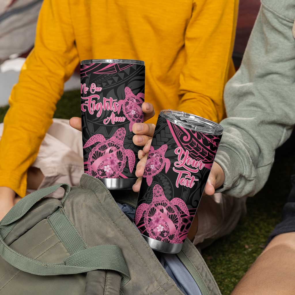 Personalised Polynesia Breast Cancer Awareness Tumbler Cup No One Fights Alone Turtle Ribbon - Black Version LT14 - Polynesian Pride