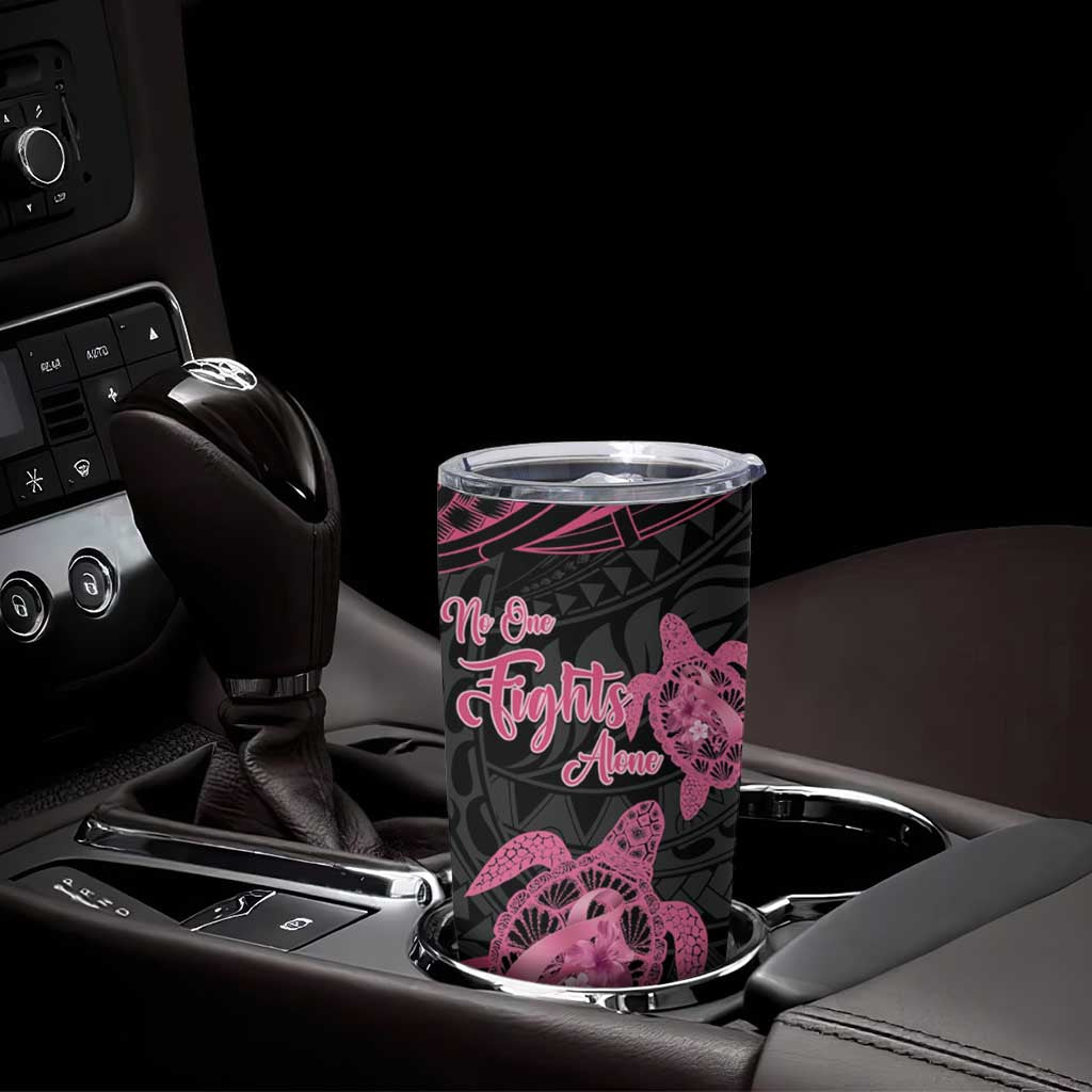 Personalised Polynesia Breast Cancer Awareness Tumbler Cup No One Fights Alone Turtle Ribbon - Black Version LT14 - Polynesian Pride