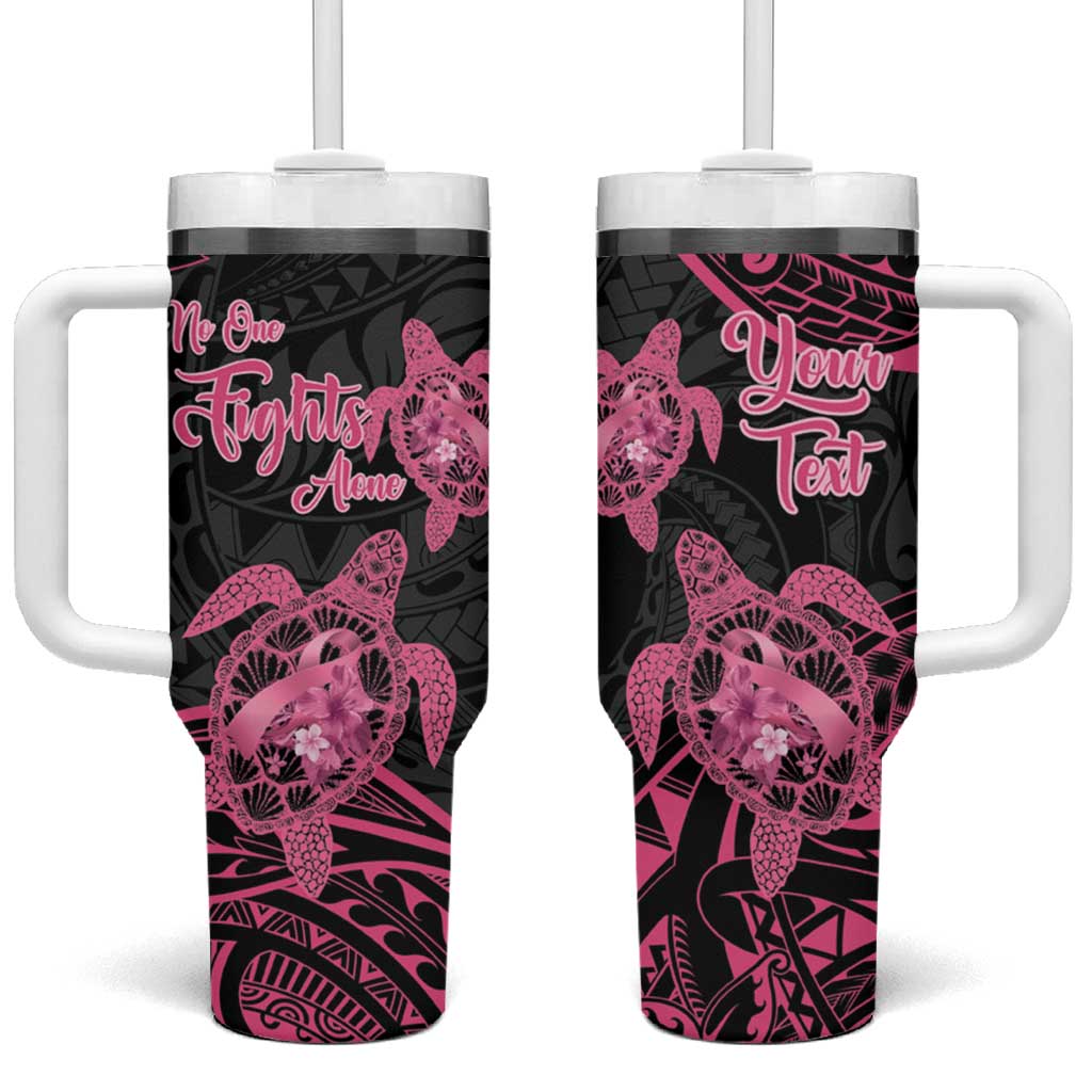 Personalised Polynesia Breast Cancer Awareness Tumbler With Handle No One Fights Alone Turtle Ribbon - Black Version LT14 One Size: 40 oz Black - Polynesian Pride