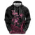 Personalised Polynesia Breast Cancer Awareness Zip Hoodie No One Fights Alone Turtle Ribbon - Black Version