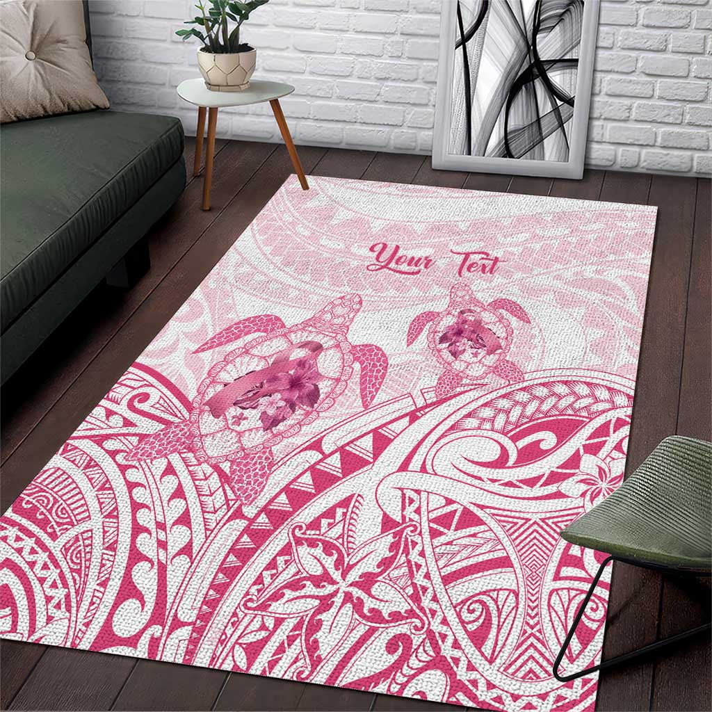 Personalised Polynesia Breast Cancer Awareness Area Rug No One Fights Alone Turtle Ribbon - White Version