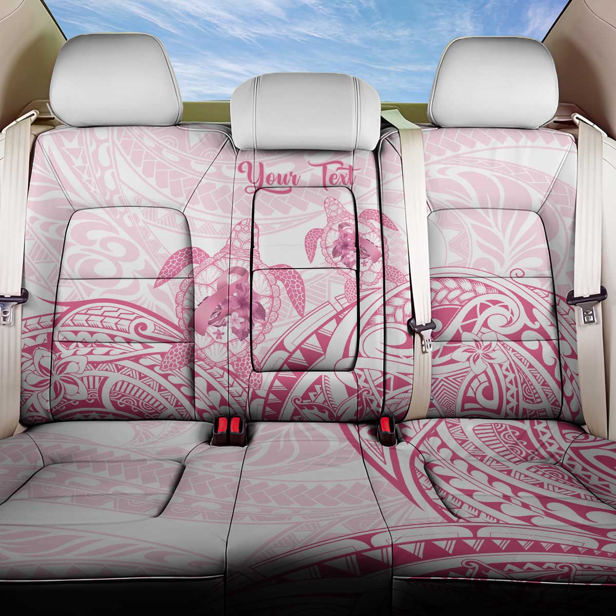 Personalised Polynesia Breast Cancer Awareness Back Car Seat Cover No One Fights Alone Turtle Ribbon - White Version LT14 One Size White - Polynesian Pride