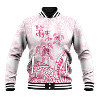 Personalised Polynesia Breast Cancer Awareness Baseball Jacket No One Fights Alone Turtle Ribbon - White Version LT14 Unisex White - Polynesian Pride