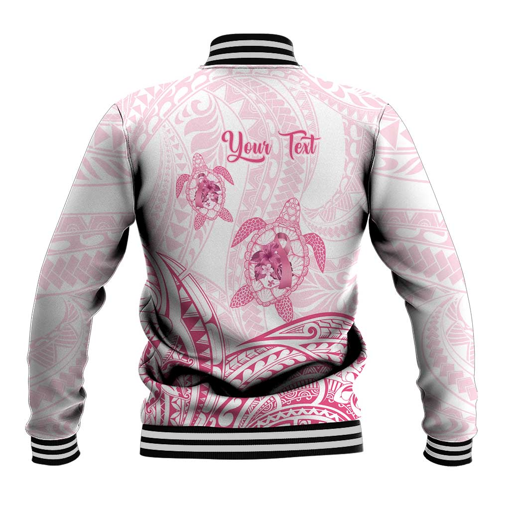 Personalised Polynesia Breast Cancer Awareness Baseball Jacket No One Fights Alone Turtle Ribbon - White Version LT14 - Polynesian Pride
