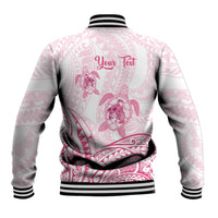 Personalised Polynesia Breast Cancer Awareness Baseball Jacket No One Fights Alone Turtle Ribbon - White Version LT14 - Polynesian Pride